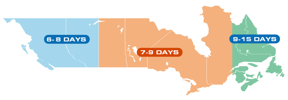 estimated arrival of typical delivery in canada